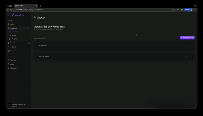 FluensTree Dashboard - Gestão de Páginas